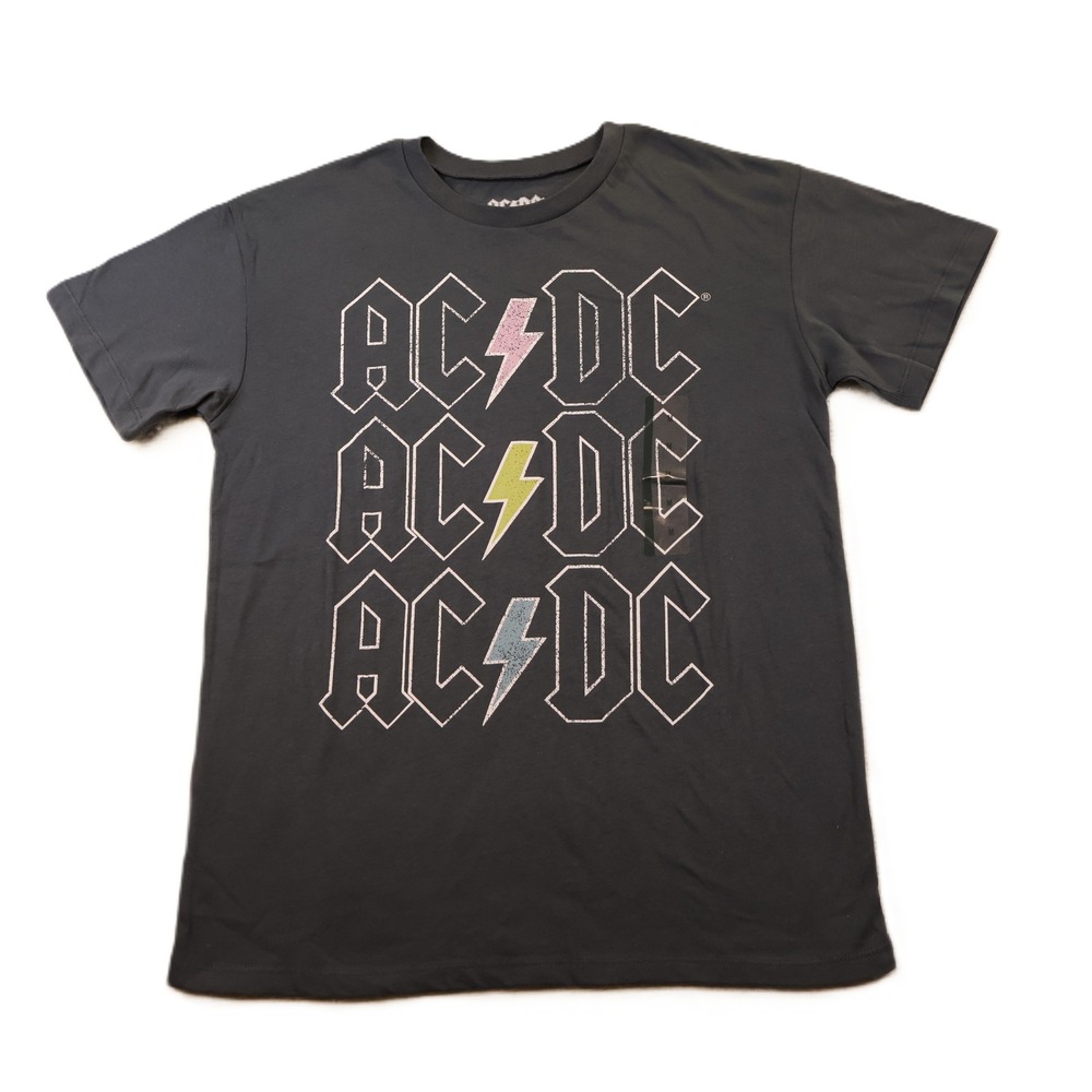 AC/DC Mens Medium T-Shirt Gray Triple Logo Lightning Bolt Graphic Tee